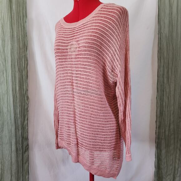 APT. 9 Pink Metallic Open Weave Long Sweater Woman's Size XL - Picture 3 of 6